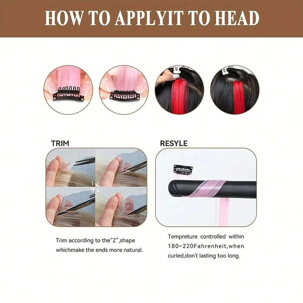 5Pcs Synthetic Long Curly Women Heat Resistant Clip In Hair Extension Hairpiece Gold Grey Purple Pink Red Colorful Extension