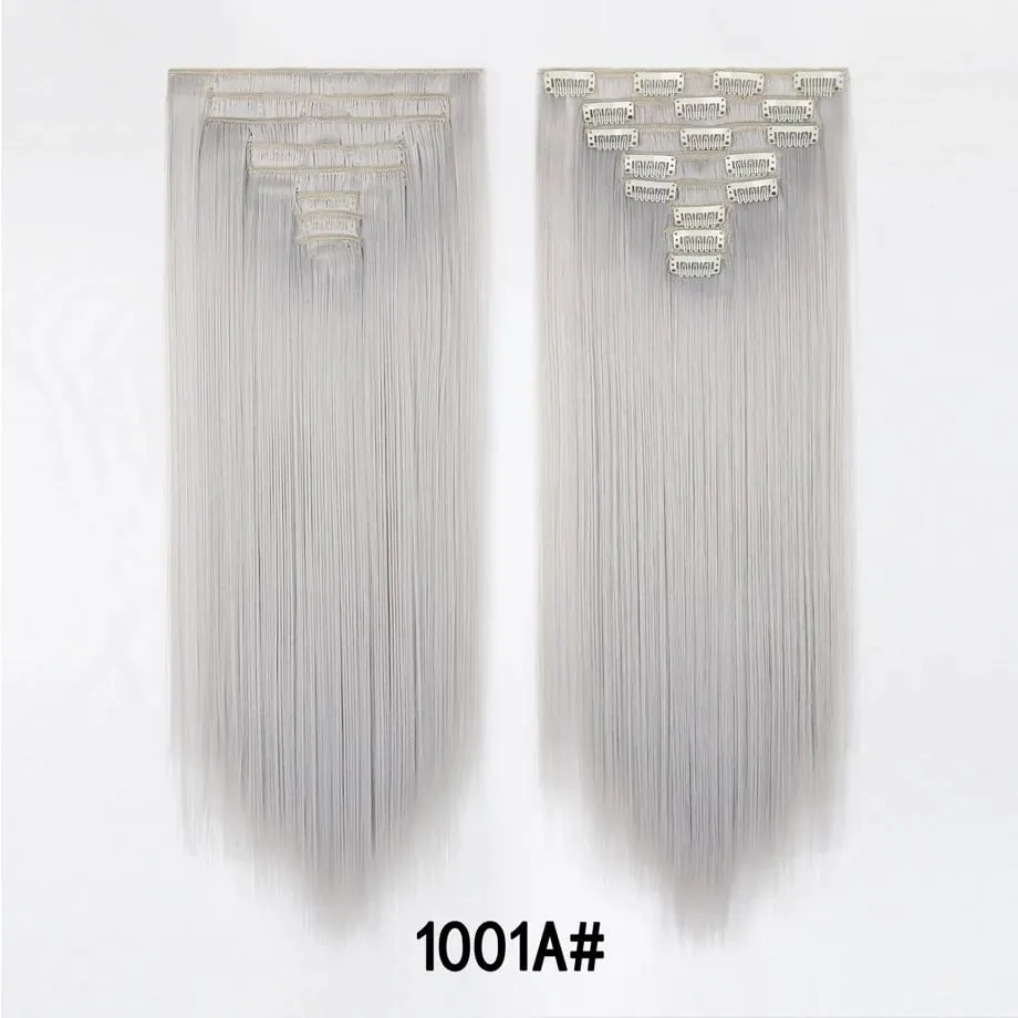 24 Inch 8Pcs Clip in Hair Extensions Long Straight Hair Extensions Soft Synthetic Hairpieces for Women Daily Fashion Hairstyle