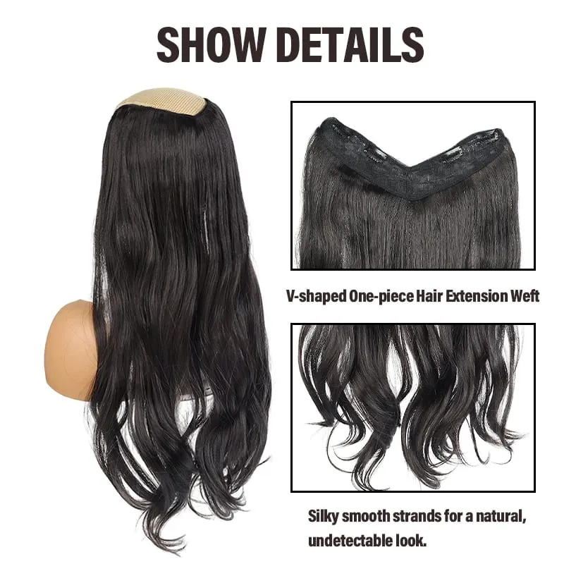 Peça de peruca em V de fácil encaixe, extensão de cabelo sintético ondulado de 20 "ou 24" adiciona comprimento e plenitude em segundos