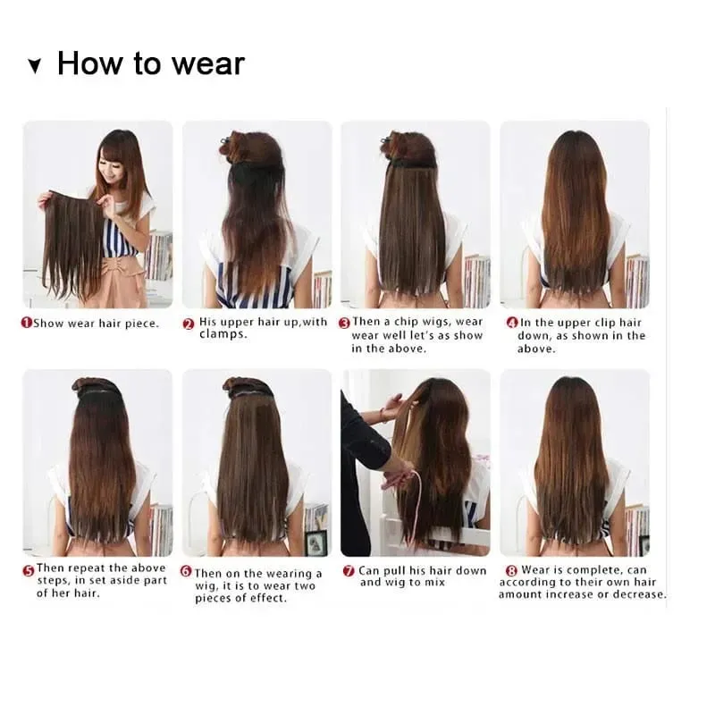 Zolin Clip in Hair Extension One Piece Long Straight Hair Black Gray Color Synthetic Hairpieces For Women Cosplay Use