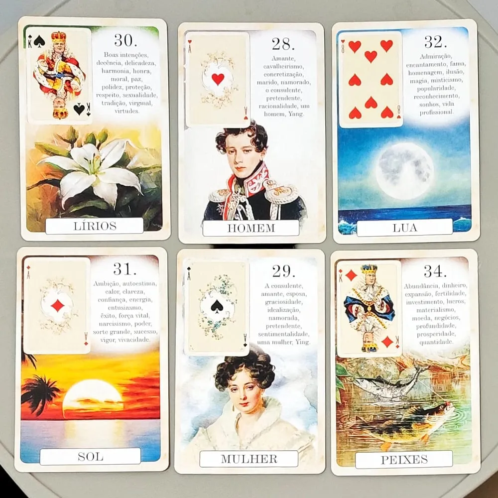 9*6cm 37 Vintage Style Divination Cards - Classic Portuguese Edition Double-embossed Cardstock Classique Lenormand Deck