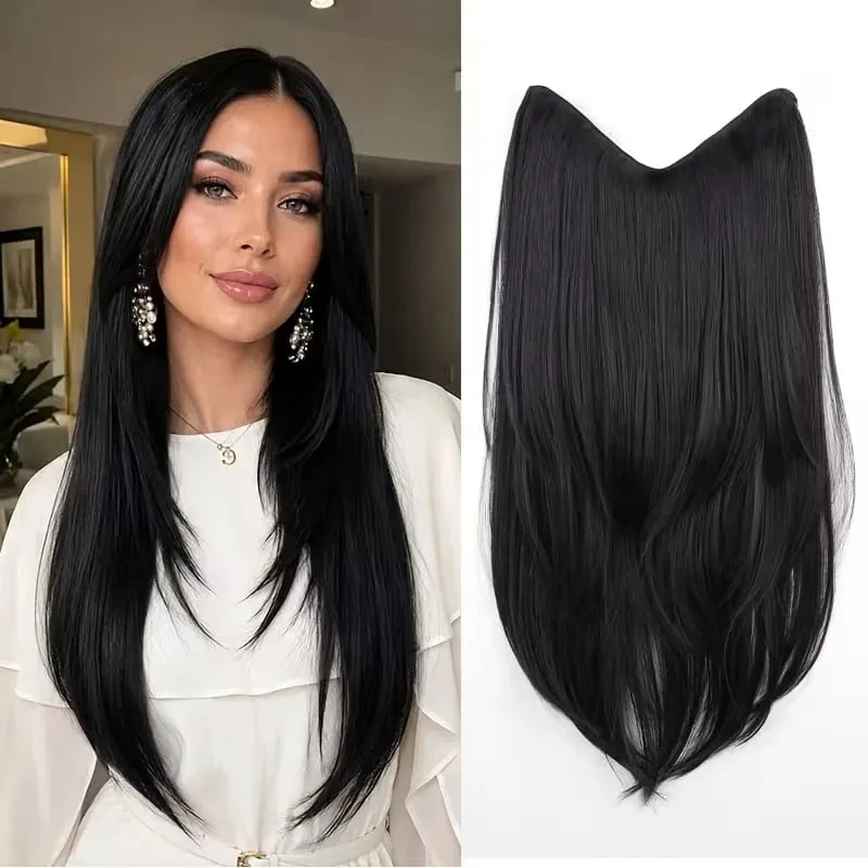 22Inch Synthetic Long Straight Multi Layer Hair Extension BB Clip Style Fiber Hairpiece for Women Daily Wear Confident Elegant