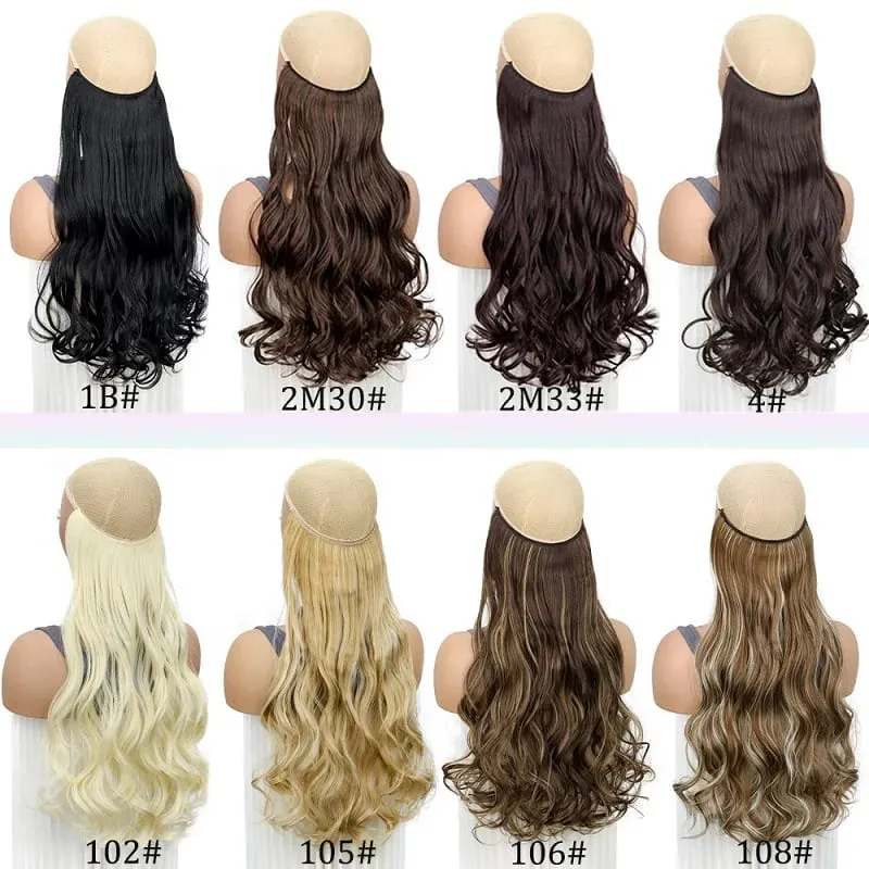 18Inch Synthetic Long Curly Fish Line Hairpiece Invisible Wire Halo Hair Extensions Heat Resistant Fluffy for Daily Styling