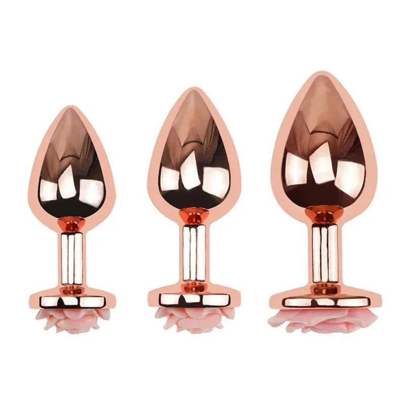 3 크기 아날 플러그 Buttplug 로즈 모양 항문 섹스 토이 남성 여성 초보자 고급 사용자 질 훈련 엉덩이 플러그를위한 섹스 토이