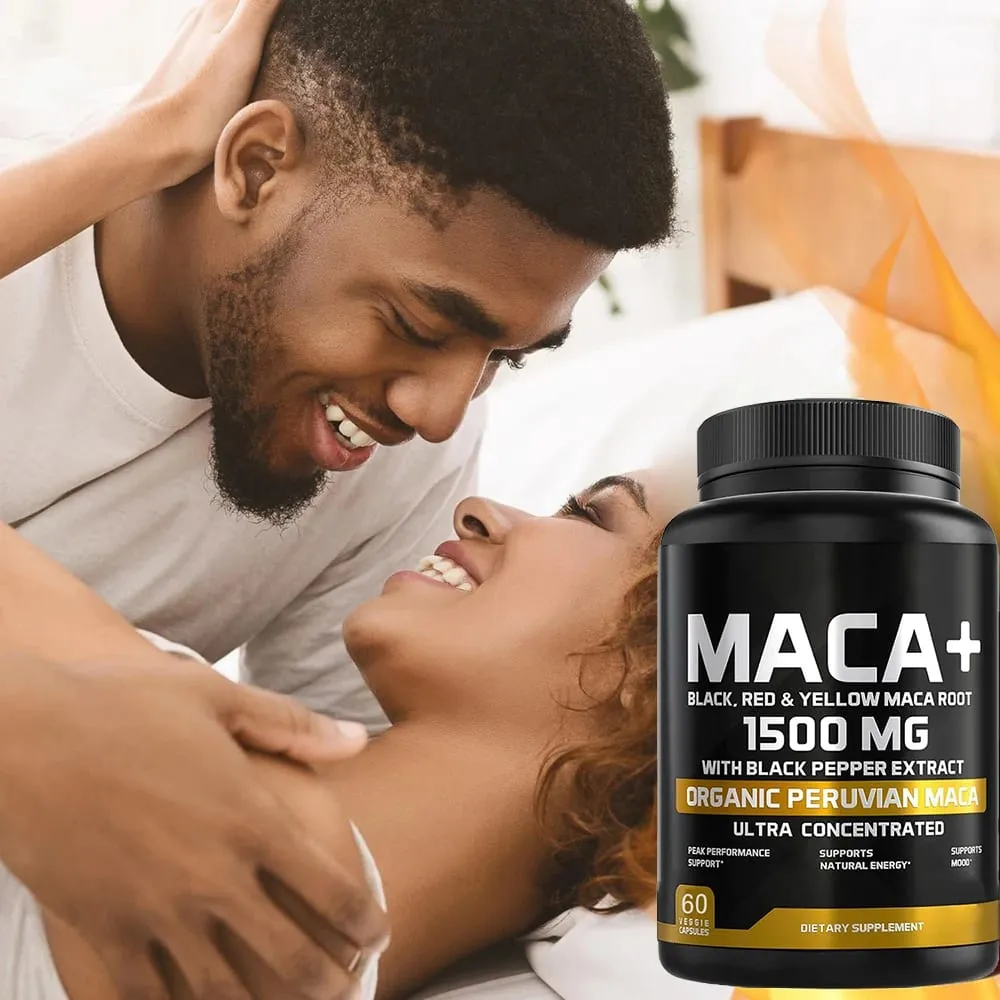 1500mg Organic Maca Root Black Red & Yellow - 60 Capsules - Black Maca Root Capsules for Men Supplement - Non-GMO Gluten-Free