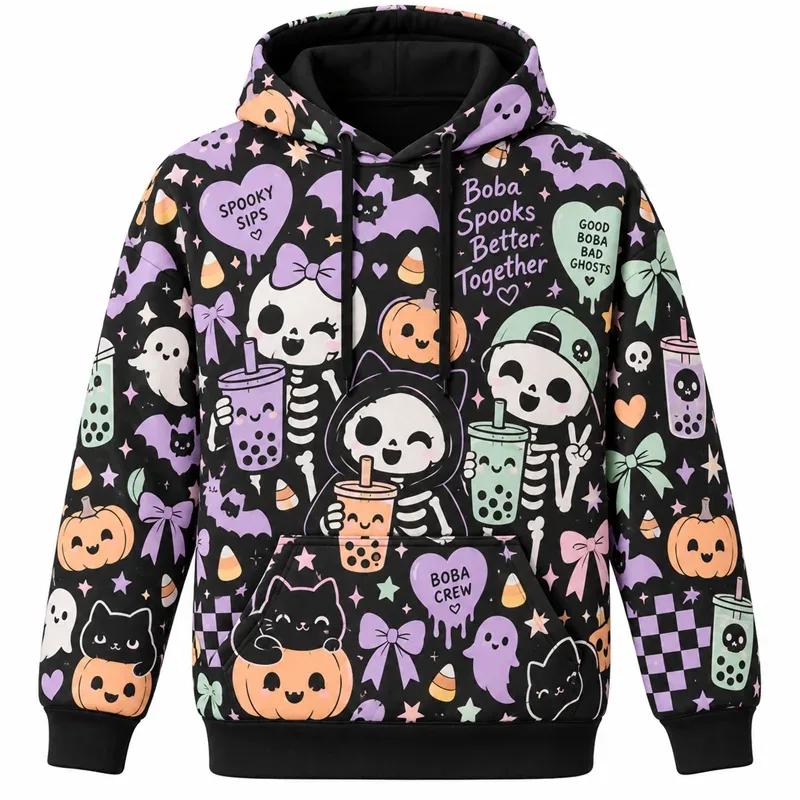 Halloween Hoodie Gothic Fantasy Graphic Sweatshirt Spooky Night Pumpkin Ghost Haunted Castle Magic Forest Vintage Streetwear
