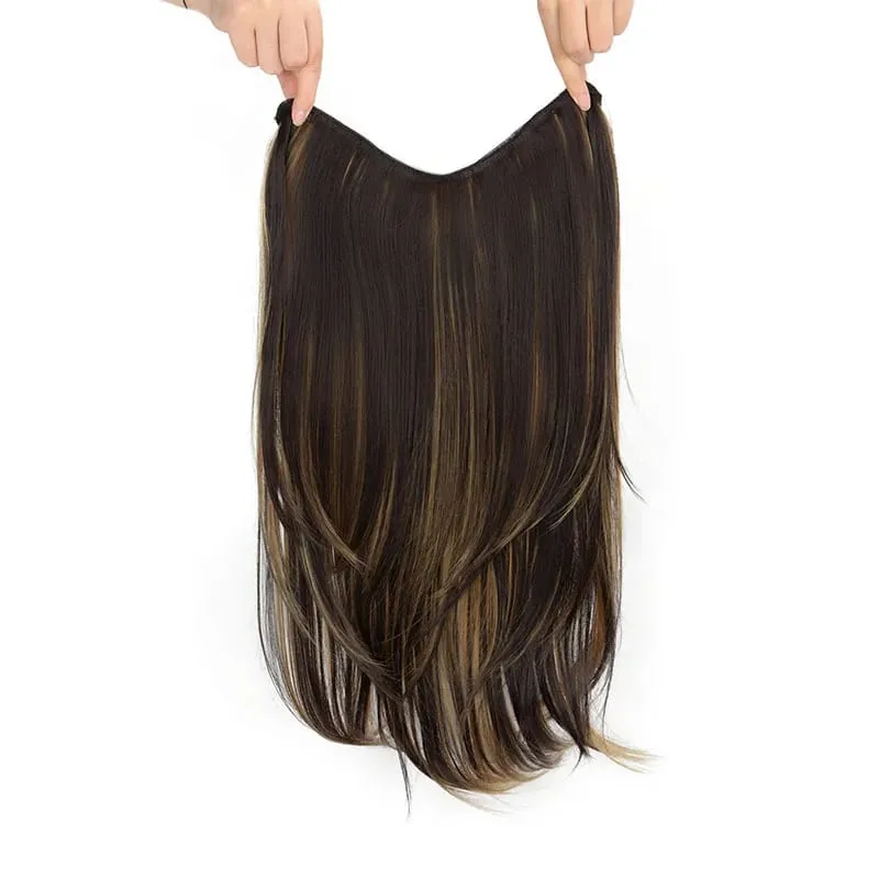 22Inch Synthetic V-Shape Long Straight Hair Extension Layered Hairpiece Natural Invisible Everyday Wear for Women Daily Party