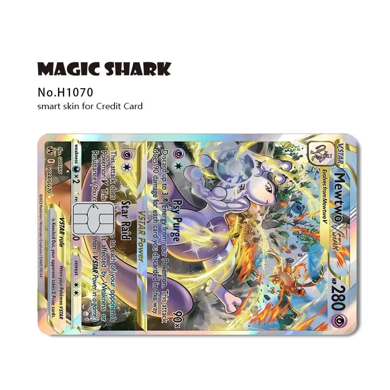 Magic Shark Mew Charizard EX Eevee Gengar Pikachu TCG Card Holographic Laser Skin Film Sticker for Bank Credit Card