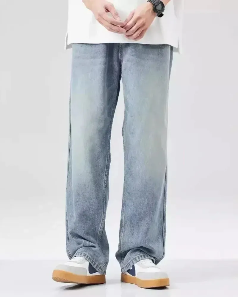 Men's Denim Pants Vintage Washing Wide Leg Loose Jeans Casual Straight American Style Street Men Trousers Four Seasons New 2026