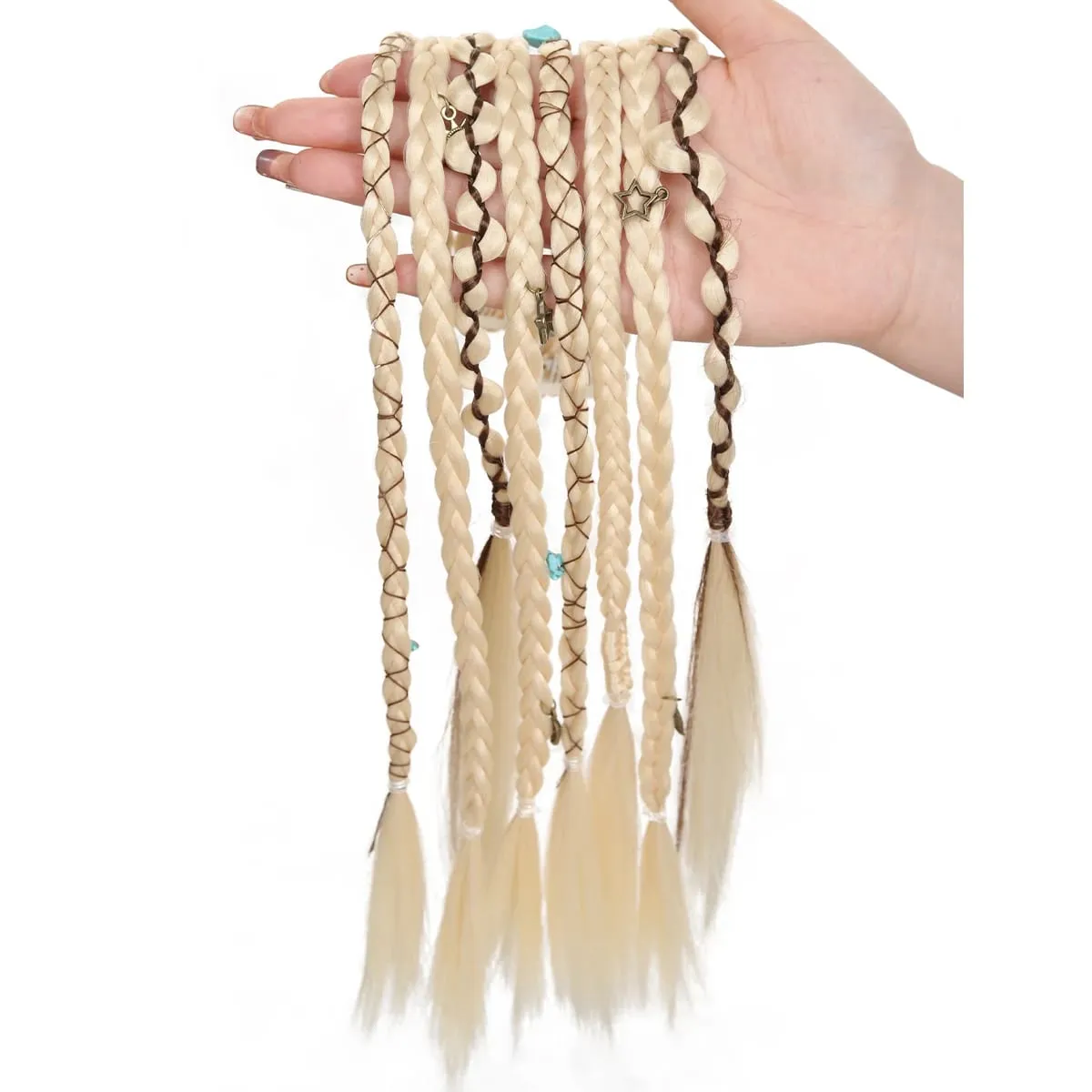 20 Inches Bohemia Clip in Hair Extensions Handmade Synthetic Weaving Clip-on Long Braid Fairy Hair Extensions for Women