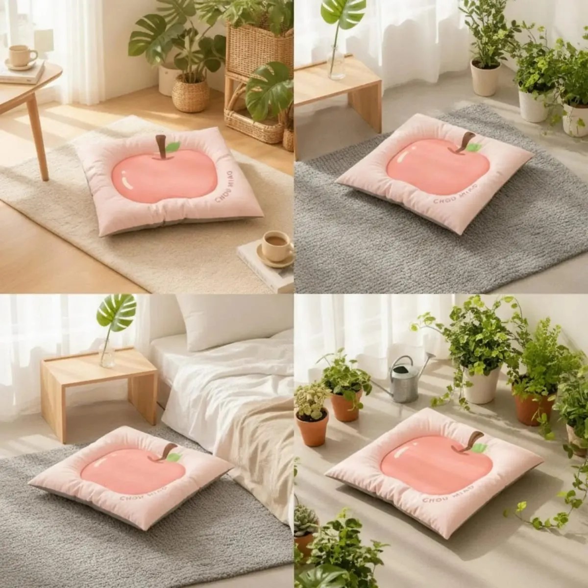 Washable Pet Mat with Padded Border Fruit Design Comfortable Sleeping Cushion for Small Dogs Cats Puppy Bedding Pet Supplies