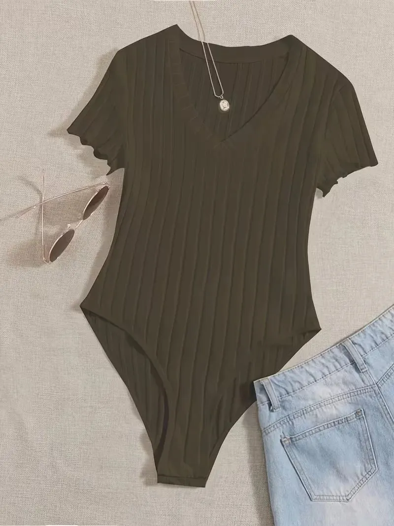 Lettuce Trim Ribbed Bodysuit Women's Sleeveless High Waist Bottom Control Shapewear for Slimming Effect