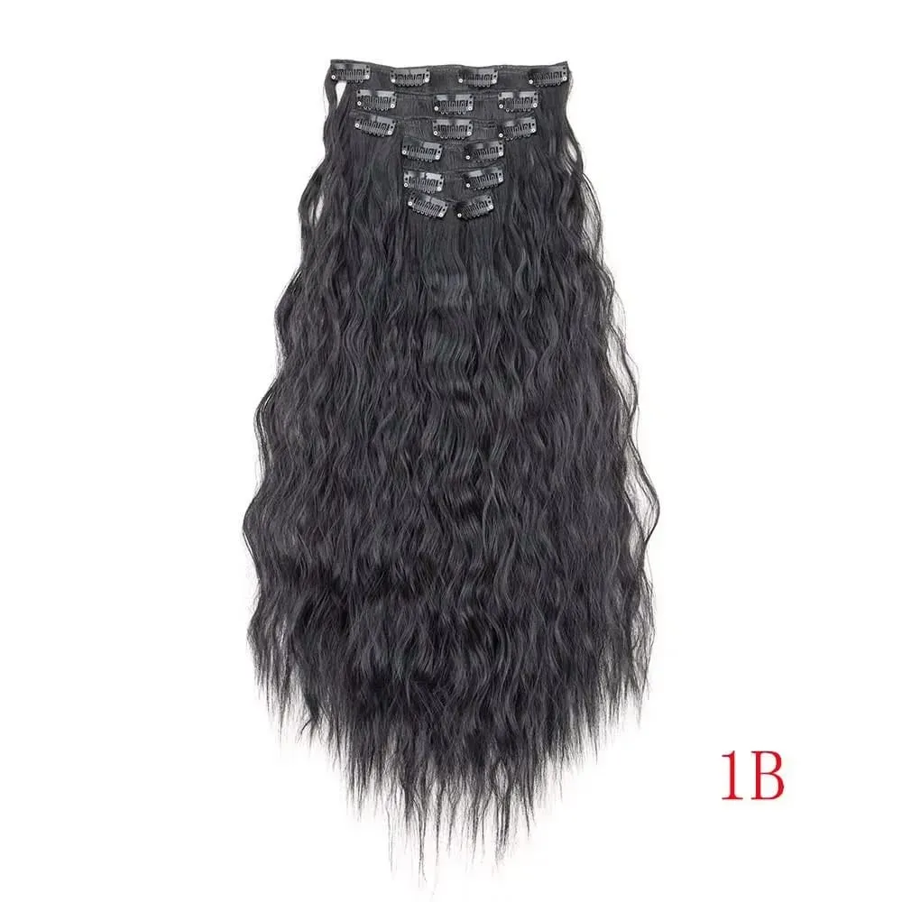 24 Inch Clip In Hair Extensions 6PCS Hair Extensions Long Water Wave Hair Full Head Synthetic Clip On Hairpiece For Women Girls