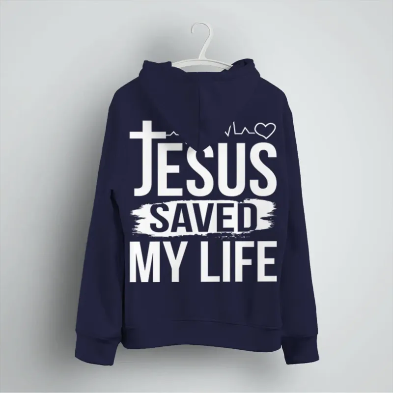 "Jesus Saved My Life" Men Women Hoodies Christianity Luminous Style Pattern Hoody Long Sleeve Casual Streetwear Hoodie