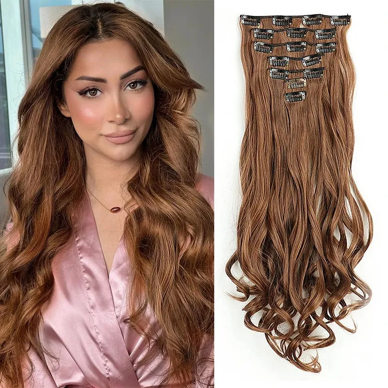 Synthetic Clip in Hair Extensions Purple hairpieces 7pcs/set 22inch Thick Hair for Women Girls Daily Party Cosplay