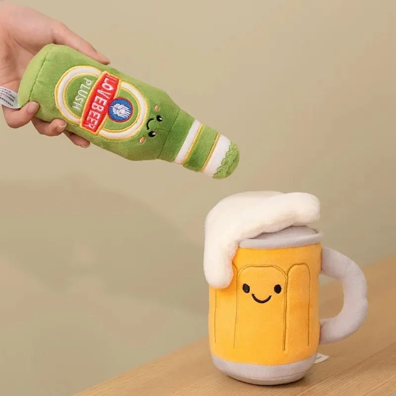 Bouteille de bière en verre 11 ~ 19cm, jolie canette de boisson, baril de bière, oreiller en peluche, peluche humanoïde Kawaii, accessoire de fête, cadeau pour homme