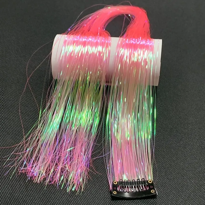 24Inch Synthetic Hair Tinsel Clip In Glitter Tinsel Hair Extensions Clip In Sparkle Hair Accessories para sa mga Babae na Babae