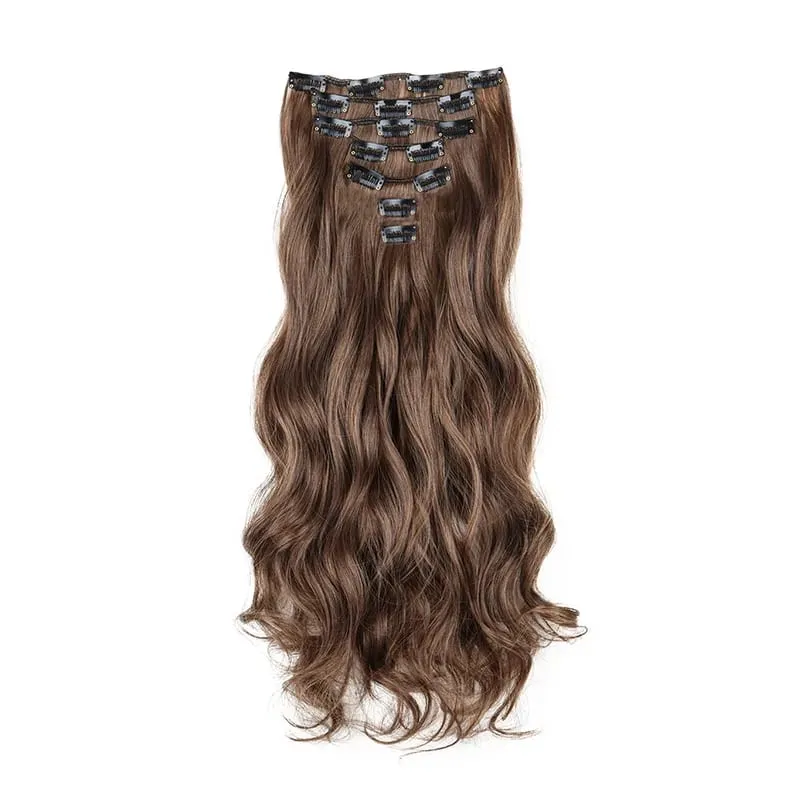 Long Straight Hairstyle 16 Clips 7 Pcs/Set Hair Extensions Natural Synthetic Blonde Black Hairpieces Heat Resistant For Women Kp