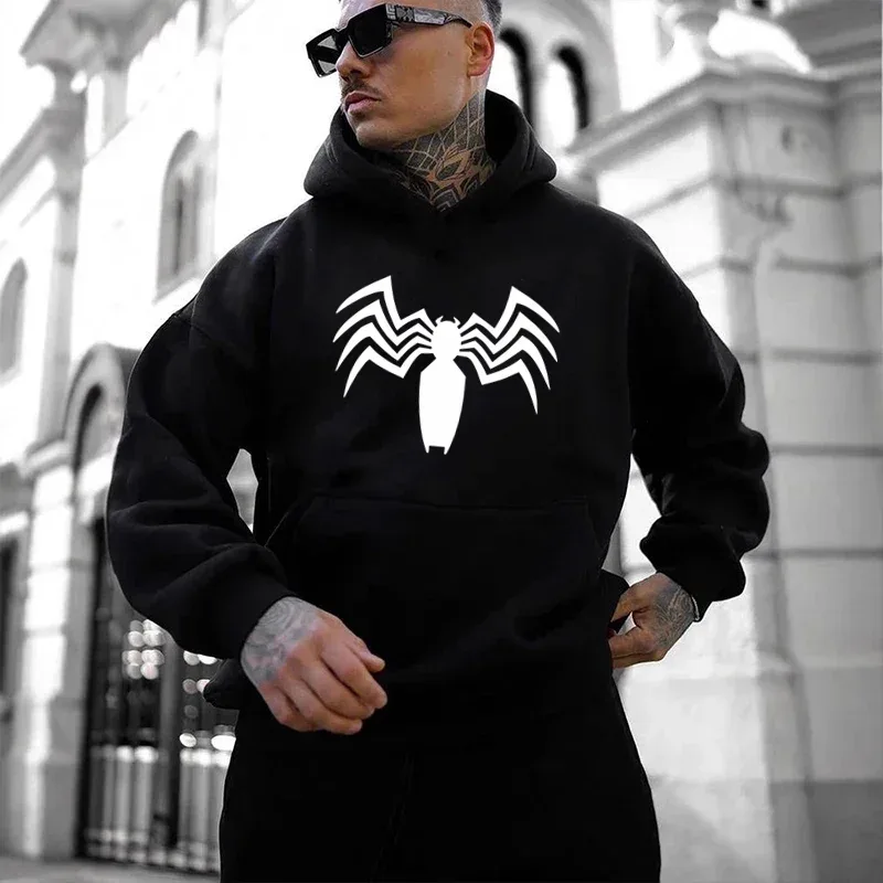 2026 Autumn and Winter New Men's Hoodie Street Fashion Spider Print Sportswear Women's Fleece Casual Fun Hoodie Men's Wear