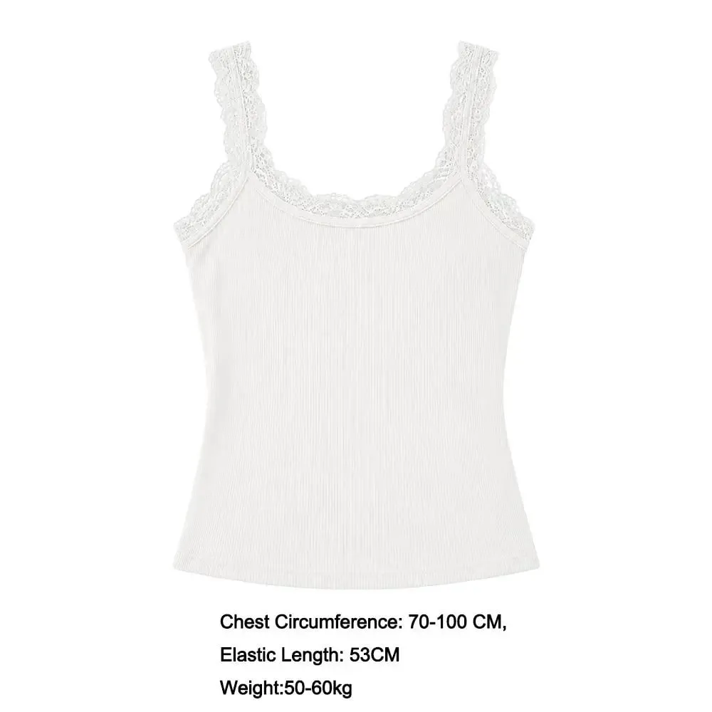 Casual U Neck Summer Tank Tops Slim Underwear Fitted Tops Camisoles Sleeveless Lace Top for Women