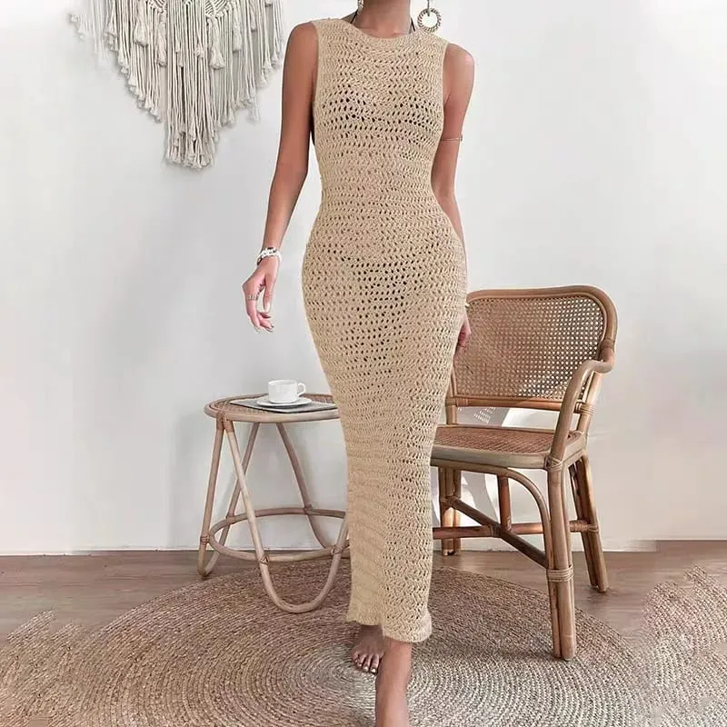 Vestidos para mulheres novo verão preto sem mangas vestido feminino fino sexy o pescoço oco para fora vestido feminino vestidos de verano mujer q250