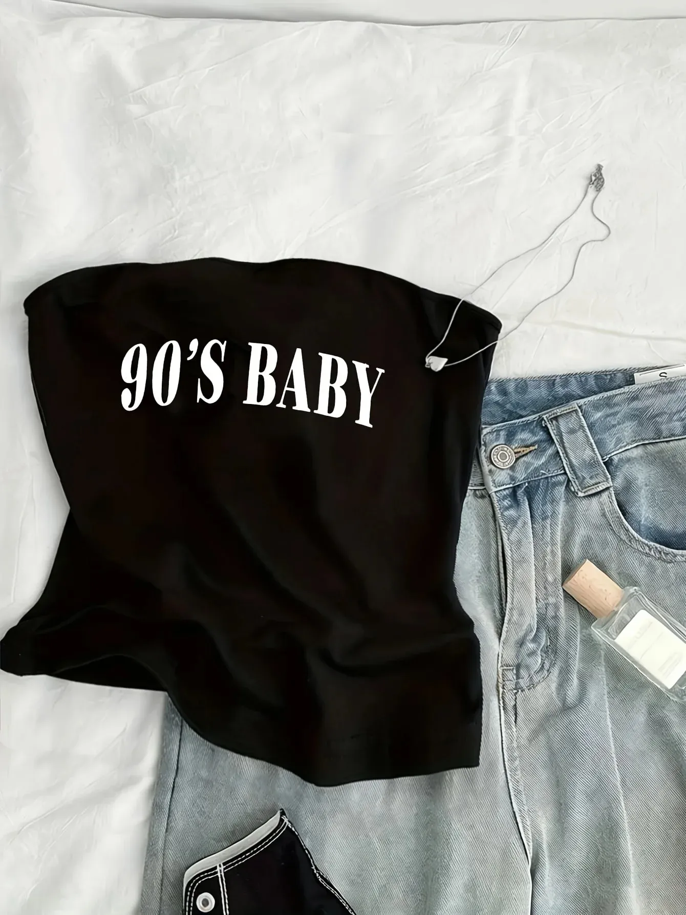 90s Letter Printed Trendy Casual Fashion Tube Top Women's Top Tee Kawaii Y2k Strapless Top Summer Lady Vest Hip Hop Shirt