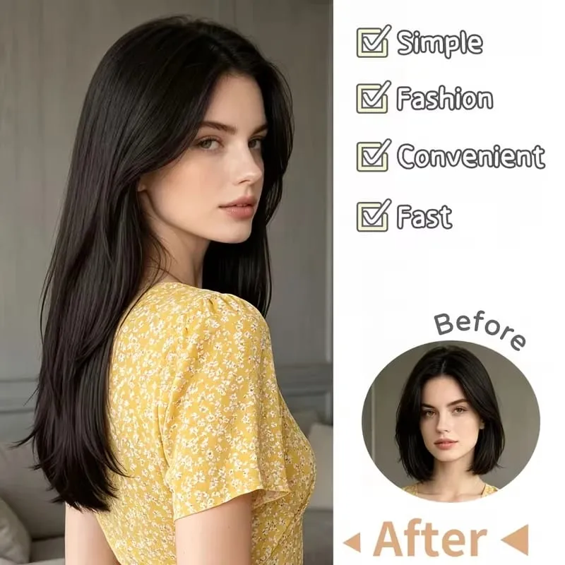 22Inch Synthetic V-Shaped Long Layered Straight Hair Extensions Invisible Increase Volume Fashion Lazy Hairstyle for Women