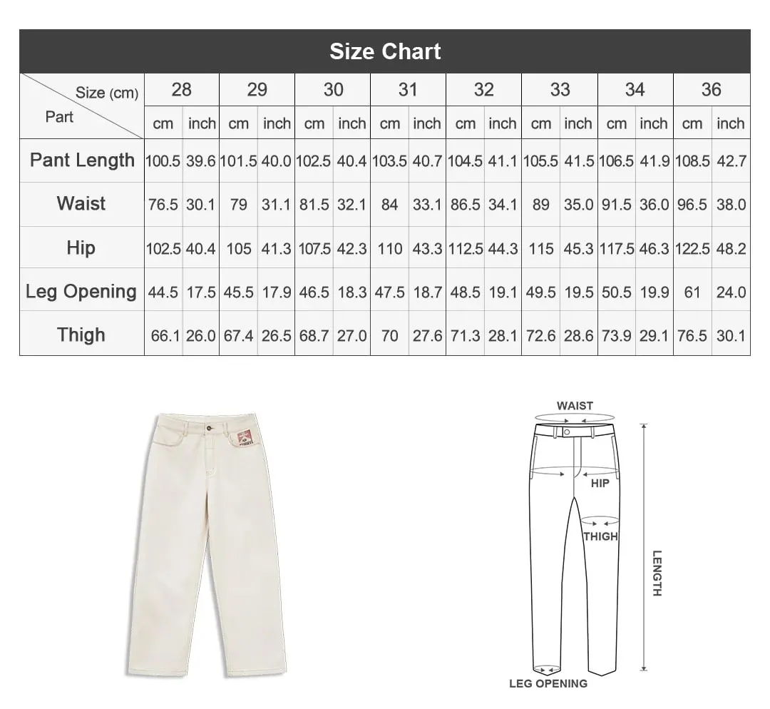 Maden Men's Vintage Heavyweight Washed White Jeans Straight 100% Cotton CleanFit Casual Pants with Zip Fly for Spring and Autumn