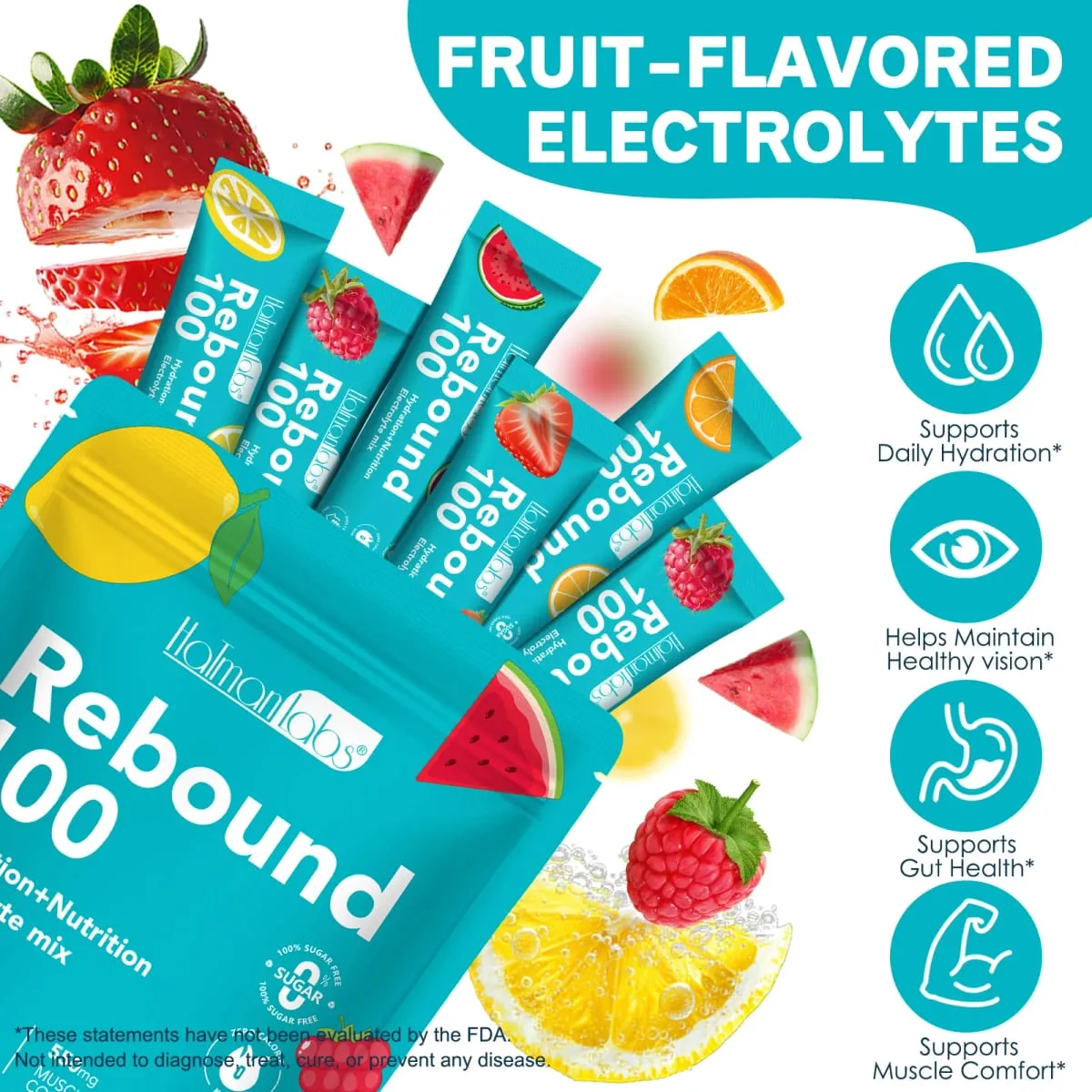 Rebound 100 Electrolyte Powder for Hydration Muscle Comfort with Zero Sugar & Calorie Energy Drink Mix for Workouts 30 Count
