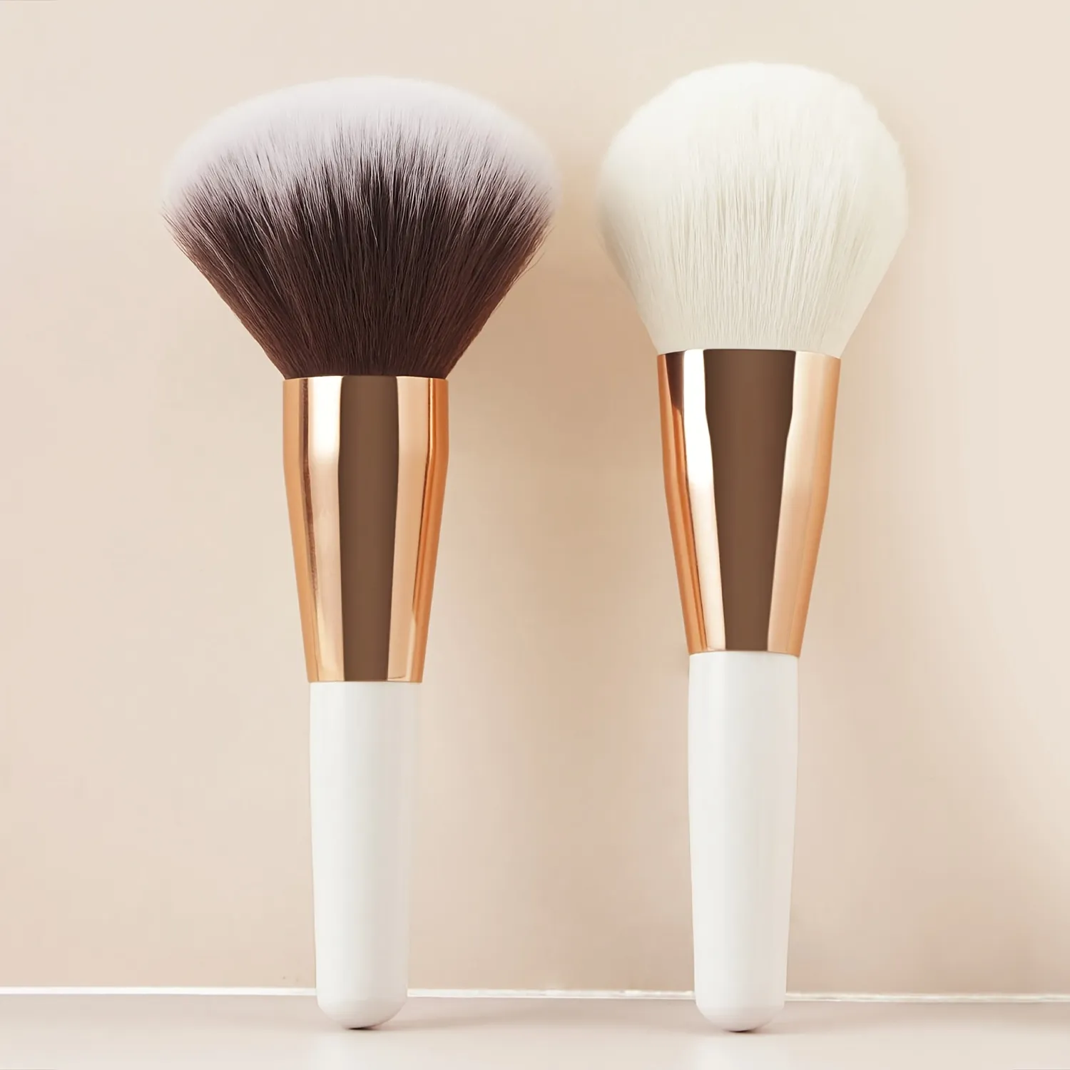 2PCS Travel Makeup Brushes - Powder & Blush Brush Set with Portable Case Vegan Nylon Bristles for On-The-Go Beauty
