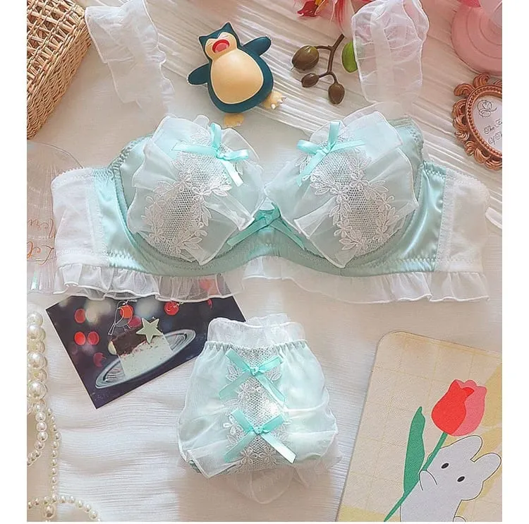 Summer sweet girl underwear lace sweet plus size lingerie with briefs suit women large size bras with steel ring bra set