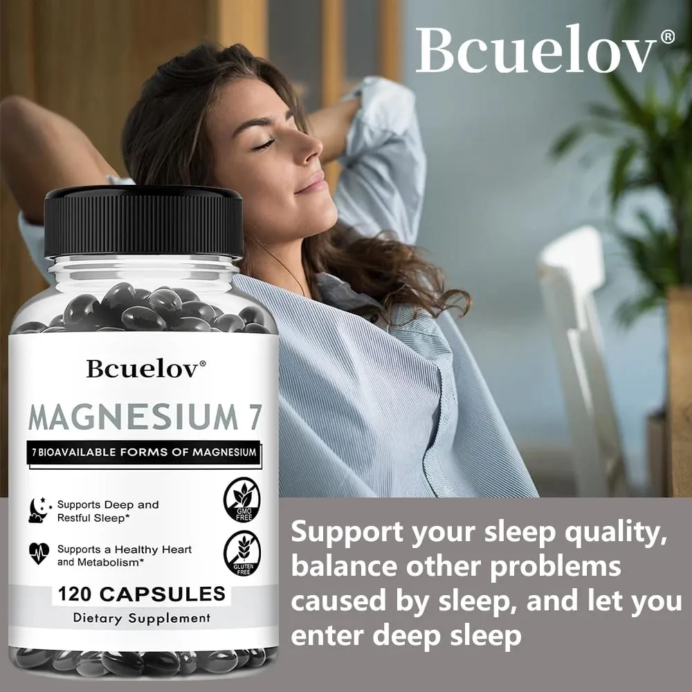 Suplemen Magnesium 7 Kapsul Magnesium Alami untuk Tidur Jantung dan Dukungan Metabolisme dengan Vitamin B6 Vegan Non-GMO