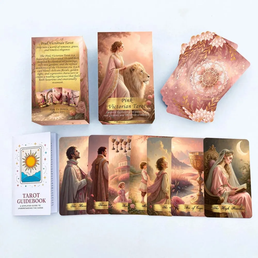 Pink Victorian Tarot Cards Set 78 Pieces 13x8 Cm Romantic & Elegant Design Includes Paper Instructions Perfect for Beginner
