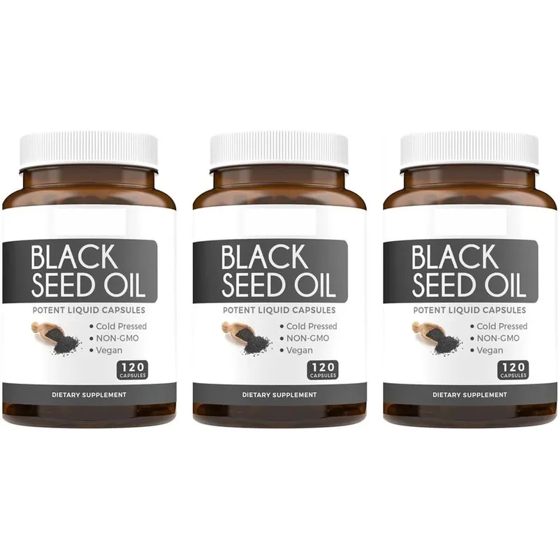 Black Seed Oil 120 Softgel Capsules with Pure Black Cumin Seed Oil 1000mg and Vitamin E - 500mg Each Skin Health Cold-Pressed