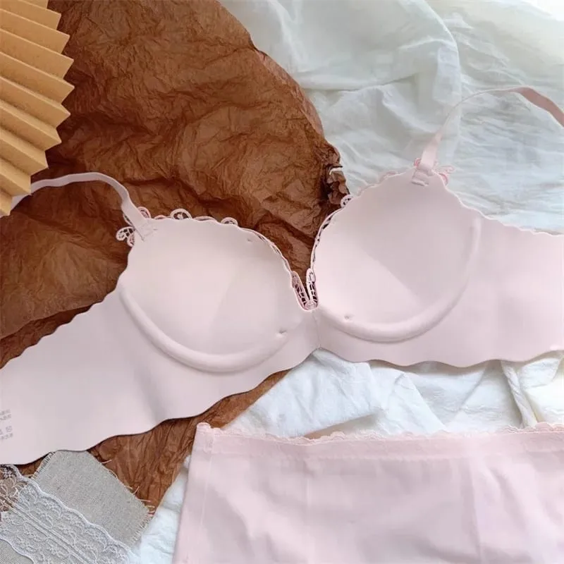 Butterfly Embroidery Non Wire Bras and Panty Set for Women Push Up Prevent Sagging Seamless Lingerie Sets Bralette Mujer Sutyen