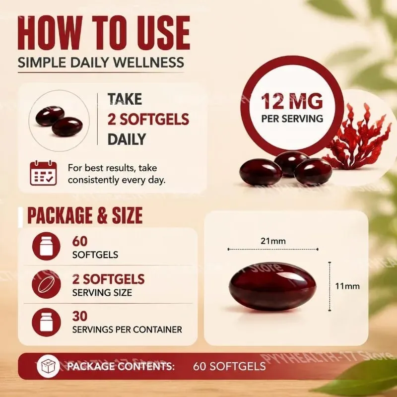 Οι μαλακές γέλη Astaxanthin From Microalgae προάγουν την παραγωγή κολλαγόνου Χωρίς σόγια χωρίς γλουτένη χωρίς ΓΤΟ Triple Strength 120 Softgels