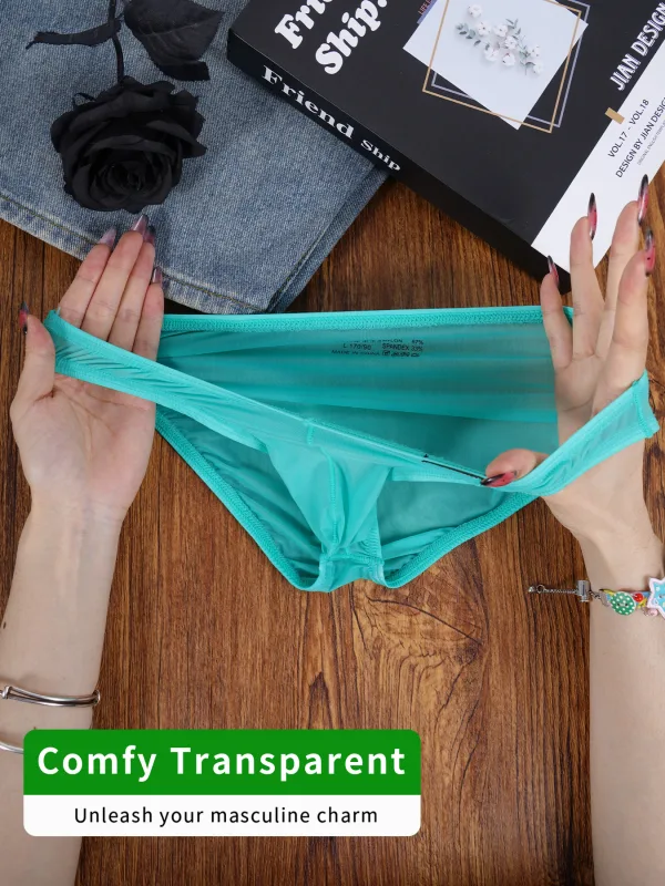 1 PCS Men's Ice Silk Ultra-Thin Cooling Mesh Sheer Briefs, Independent U Convex Pouch, Slim Fit Barely-There Daily Underwear