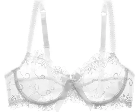 Women Sexy Sheer Mesh Lace Bra Set Thin Minimizer Big Bust Bowknot Pure Desire Lingerie Brassiere Underwear 34‑40 BC
