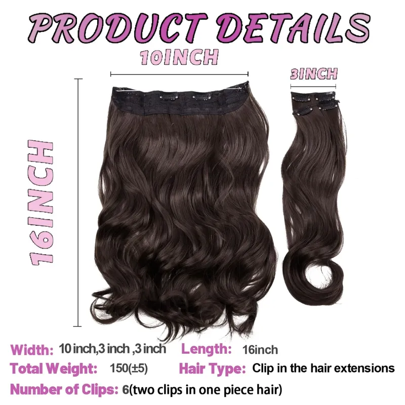 Silike 180g Fish Line Synthetic Wavy Clips in One Piece Hair Extensions 24 inch 17 Colors Heat Resistant Hair Extension