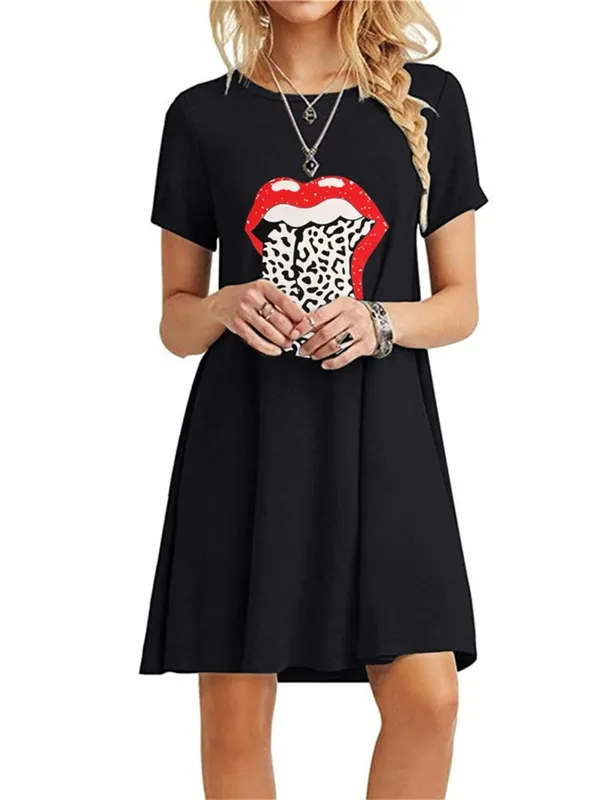 Leopard Pattern Women 3D Print Fashion Dresses Short Sleeve Summer Loose Casual Short Dress Streetwear Ladies Mini Dress