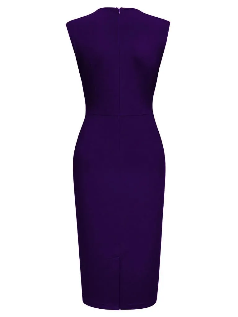 Women Elegant Square Neck Sleeveless Vintage Slim Work Office Cocktail Party Business Casual Sheath Bodycon Pencil Dress