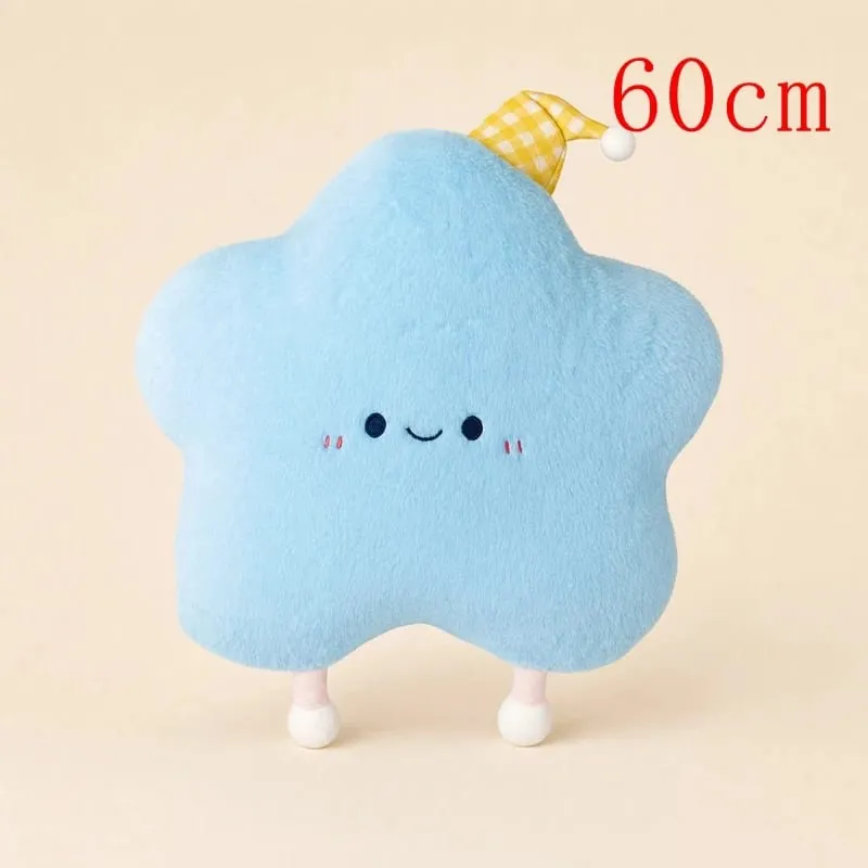 40-60cm Cute Star Plush Pillow with Sleep Hat Kawaii Star Stuffed Cushion Soft Fluffy Sofa Throw Pillow Girl Bedroom Home Decor