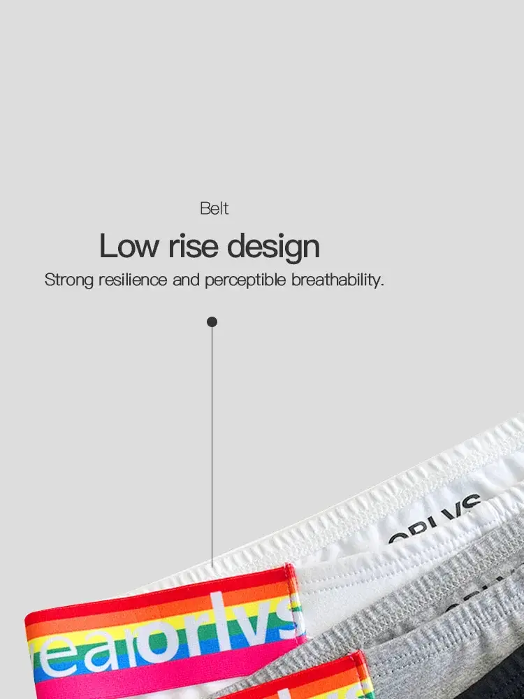1PCS Slim Low Rise Men Cotton Briefs Heather Grey Rainbow Letter Waistband 3D Pouch Comfort Fashion Mens Underwear