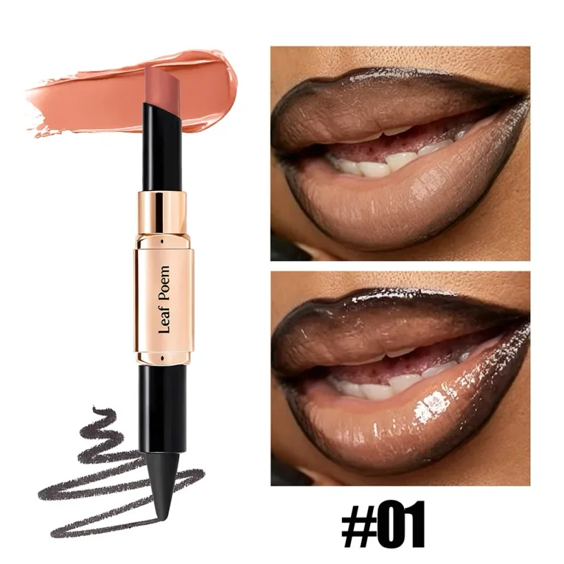 Dual‑Head Matte Lipstick Lip Liner Pen 2‑in‑1 Lip Definer & Lip Color Stick Smooth Lip Makeup for Daily Party Use