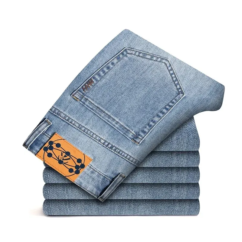 2026 New In Summer Men's Business Casual Straight Jeans 98% Cotton Soft Stretch Fabric Baggy Denim Pants Male Brand Trousers