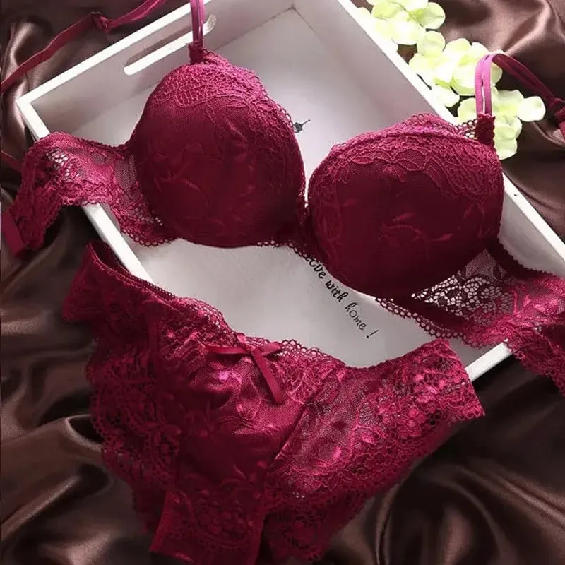 Set Bra Perempuan untuk Wanita Bra Push Up Bra Berwayar Brassiere Seluar Dalam Cawan A B Pakaian Dalam Tiga Perempat(3/4 Cawan) Bralette Seksi Murah — image 11