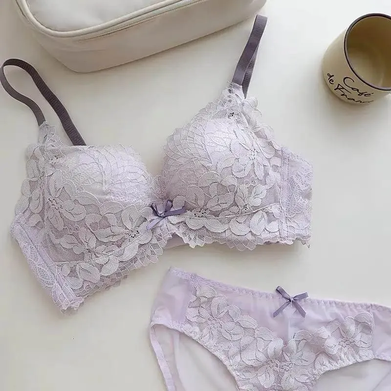 Modest Japanese Style Abaya Lace Bra Set Women Luxury Push Up Small Bust Support Anti Sagging Full Coverage Comfort MOYISU Sexy