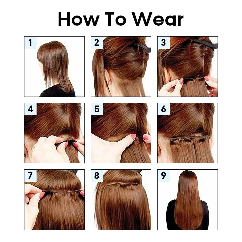 Clip in Long Wavy Synthetic Hair Extension 22 Inch 7PCS Thick Hairpieces Fiber Double Weft Hair for Women