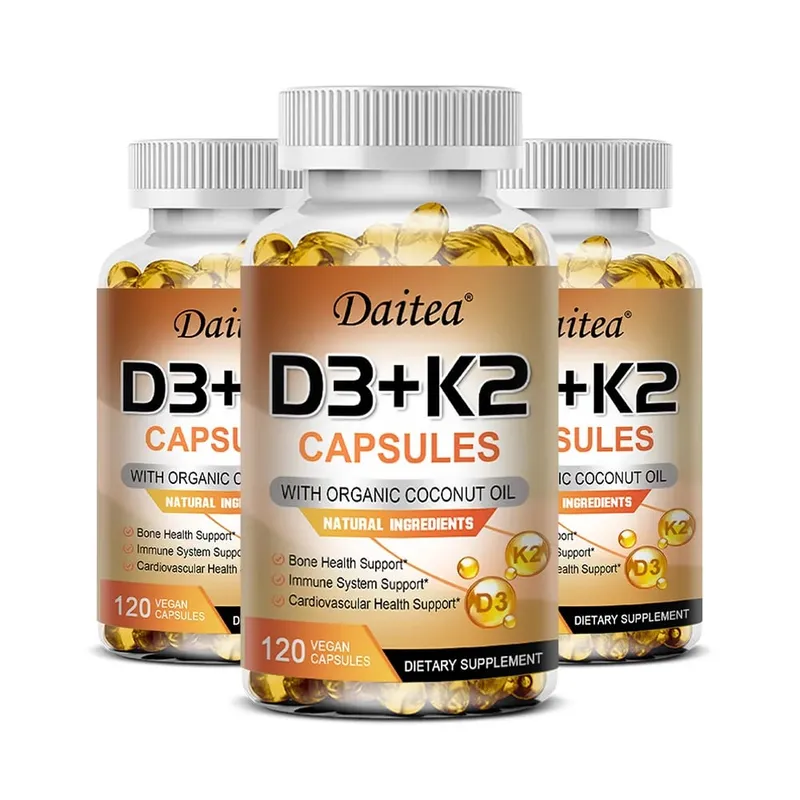 Vitamin D3 K2 Capsule - 5000 IU Vitamin D3 Promotes Strong Bones Calcium Absorption Teeth Heart Cardiovascular Health