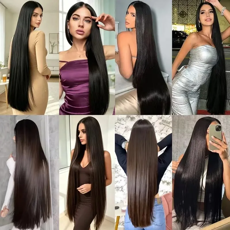 32Inch/40Inch Synthetic Long Straight 5 Clip‑in One Piece Hair Extensions Soft Easy Wear Hairpiece for Women Daily Party